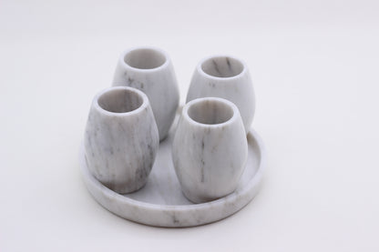 White Marble Mezcal Shot Glass Set with Tray – 5 Piece Set