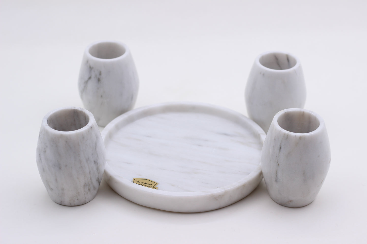 White Marble Mezcal Shot Glass Set with Tray – 5 Piece Set