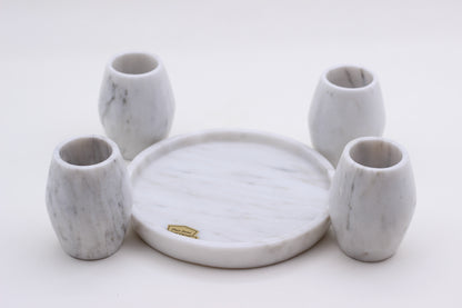 White Marble Mezcal Shot Glass Set with Tray – 5 Piece Set