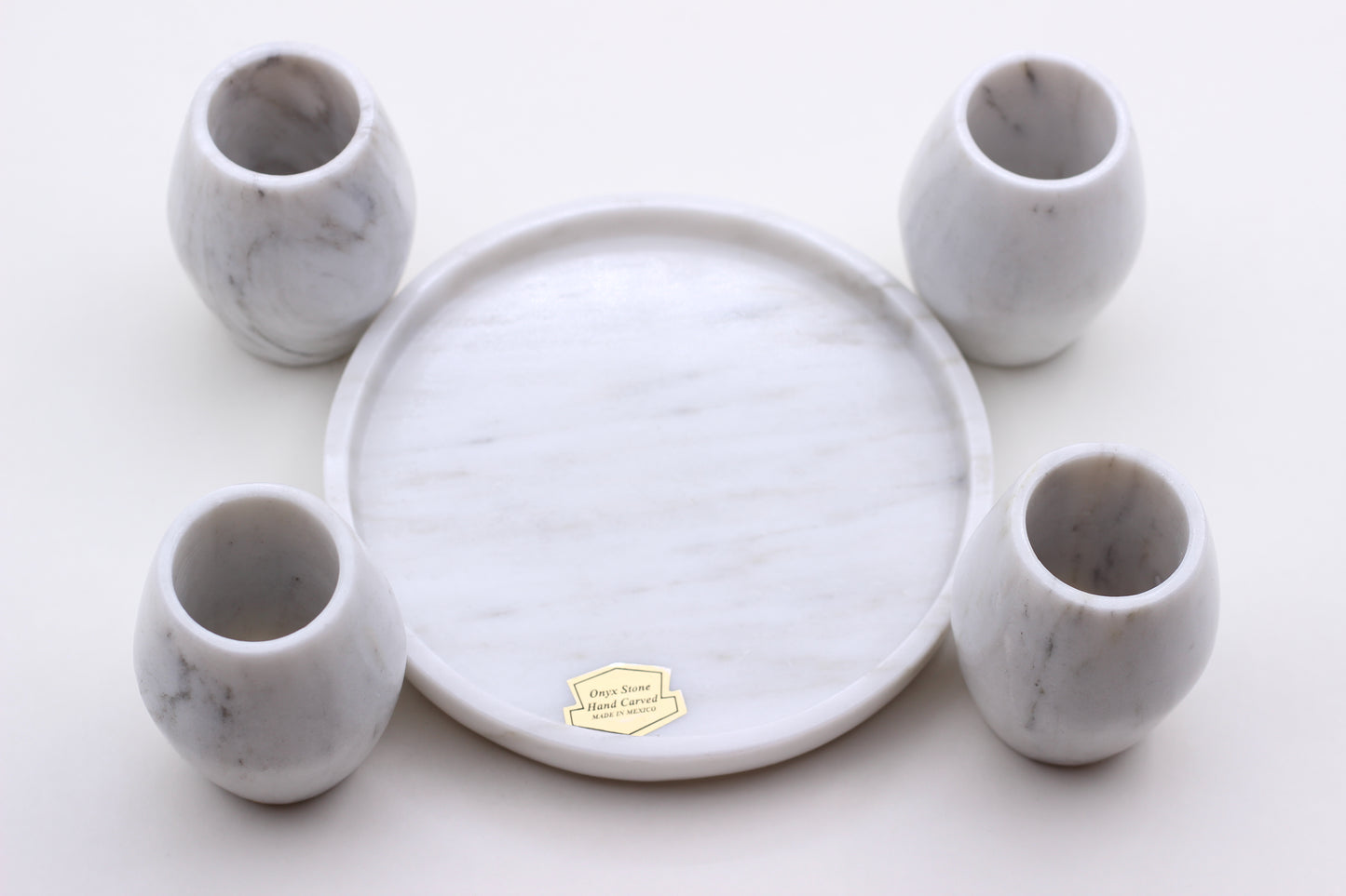 White Marble Mezcal Shot Glass Set with Tray – 5 Piece Set