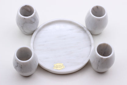 White Marble Mezcal Shot Glass Set with Tray – 5 Piece Set