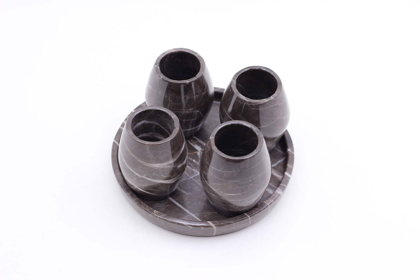 Brown Marble Mezcal Shot Glass Set with Tray – 5 Piece Set