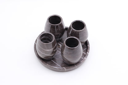 Brown Marble Mezcal Shot Glass Set with Tray – 5 Piece Set
