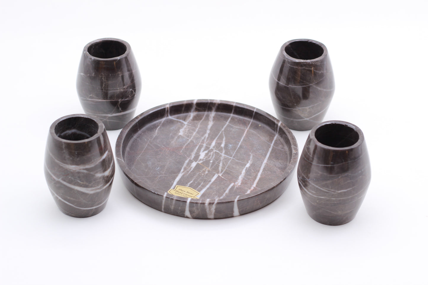 Brown Marble Mezcal Shot Glass Set with Tray – 5 Piece Set
