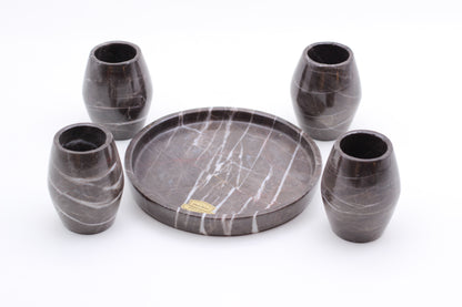 Brown Marble Mezcal Shot Glass Set with Tray – 5 Piece Set