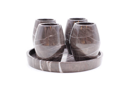 Brown Marble Mezcal Shot Glass Set with Tray – 5 Piece Set