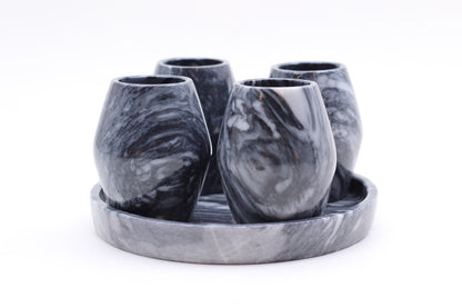 Black Marble Mezcal Shot Glass Set with Tray – 5 Piece Set