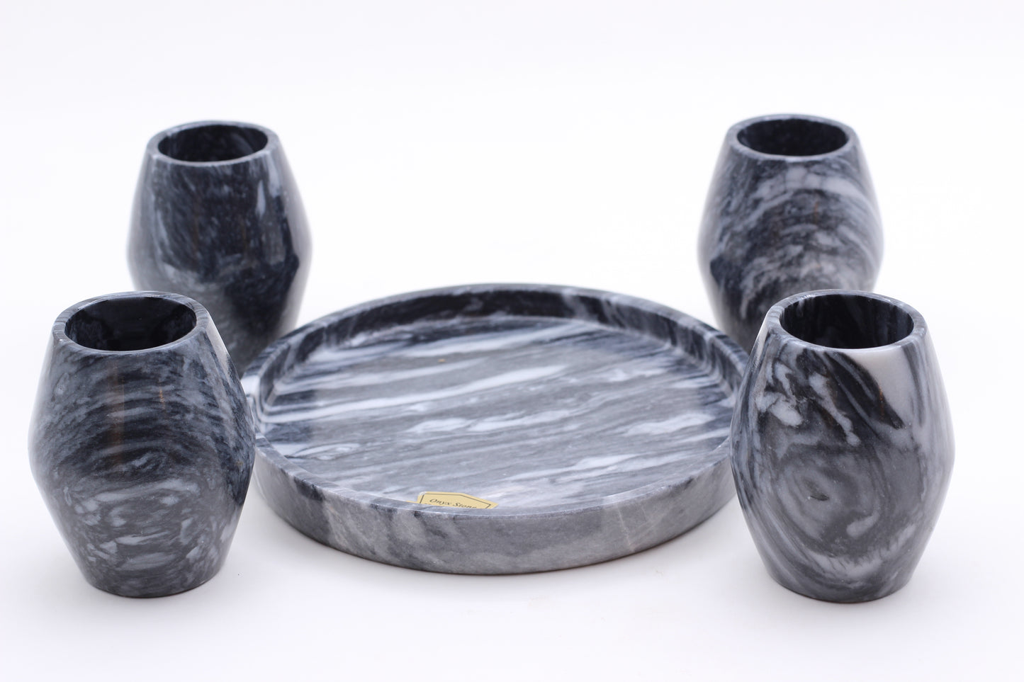 Black Marble Mezcal Shot Glass Set with Tray – 5 Piece Set