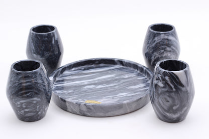 Black Marble Mezcal Shot Glass Set with Tray – 5 Piece Set