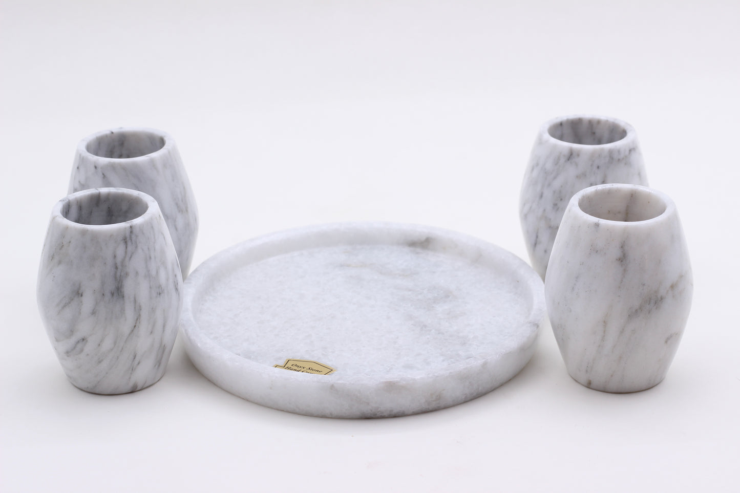 White Marble Mezcal Shot Glass Set with Tray – 5 Piece Set