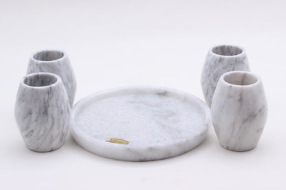 White Marble Mezcal Shot Glass Set with Tray – 5 Piece Set