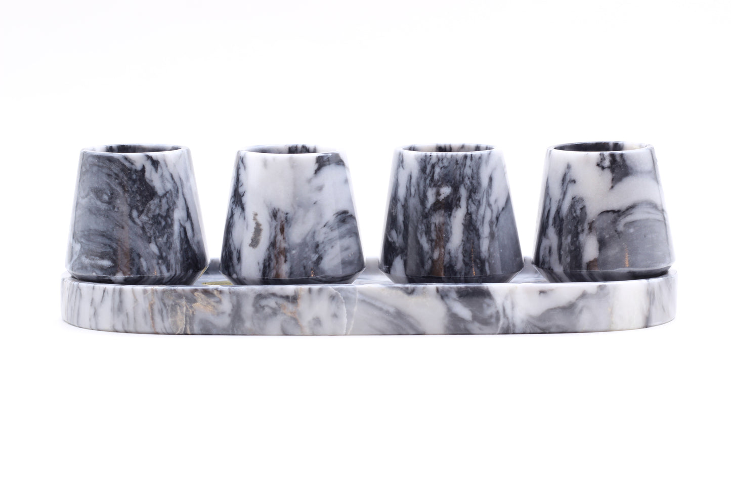 Black & White Marble Mezcalero Shot Glass Set with Tray – 5 Piece Set