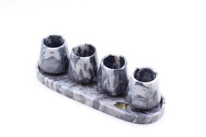 Black & White Marble Mezcalero Shot Glass Set with Tray – 5 Piece Set