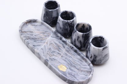 Black & White Marble Mezcalero Shot Glass Set with Tray – 5 Piece Set