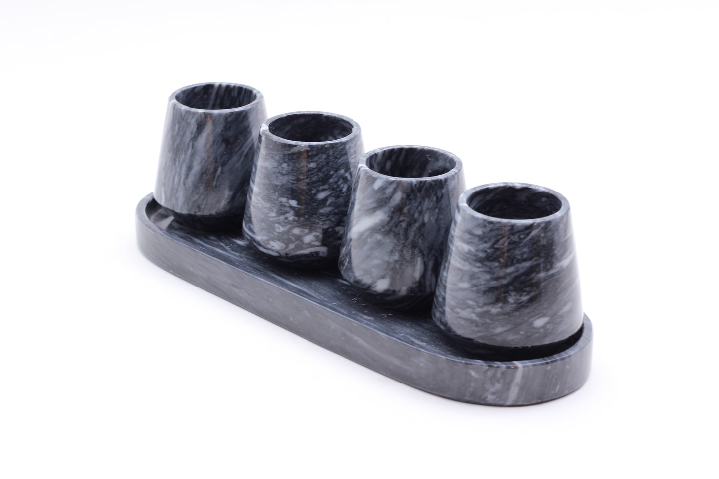 Black & White Marble Mezcalero Shot Glass Set with Tray – 5 Piece Set