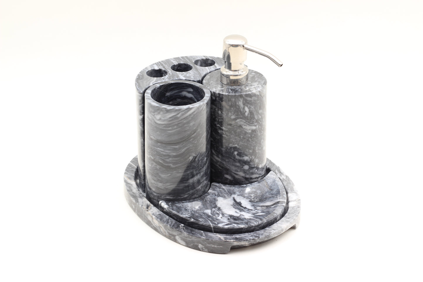 White & Black Marble Bathroom Accessory Set – 5 Piece Handcrafted Set