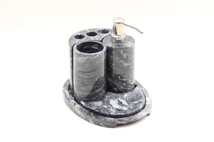 White & Black Marble Bathroom Accessory Set – 5 Piece Handcrafted Set