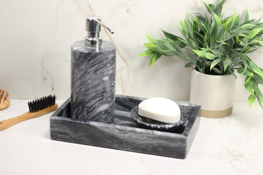Black Marble Bathroom Accessory Set – 3 Piece Handcrafted Set