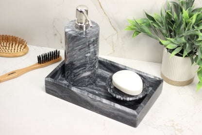 Black Marble Bathroom Accessory Set – 3 Piece Handcrafted Set