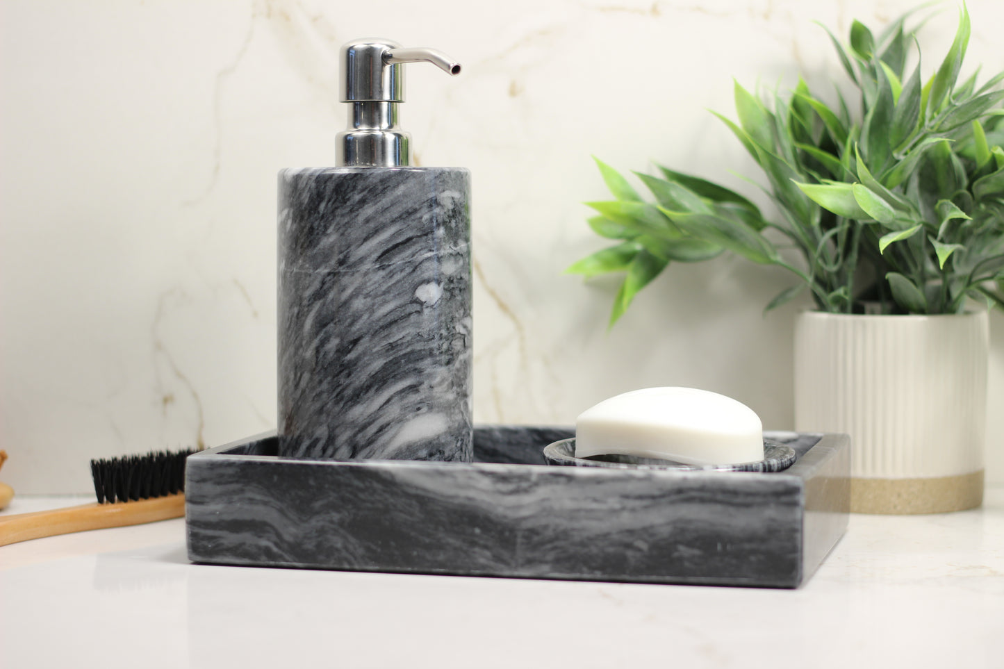 Black Marble Bathroom Accessory Set – 3 Piece Handcrafted Set