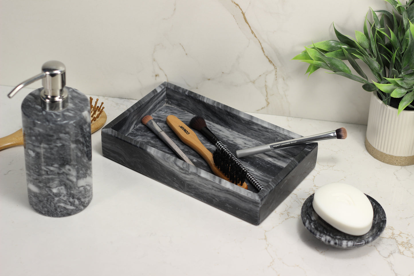 Black Marble Bathroom Accessory Set – 3 Piece Handcrafted Set