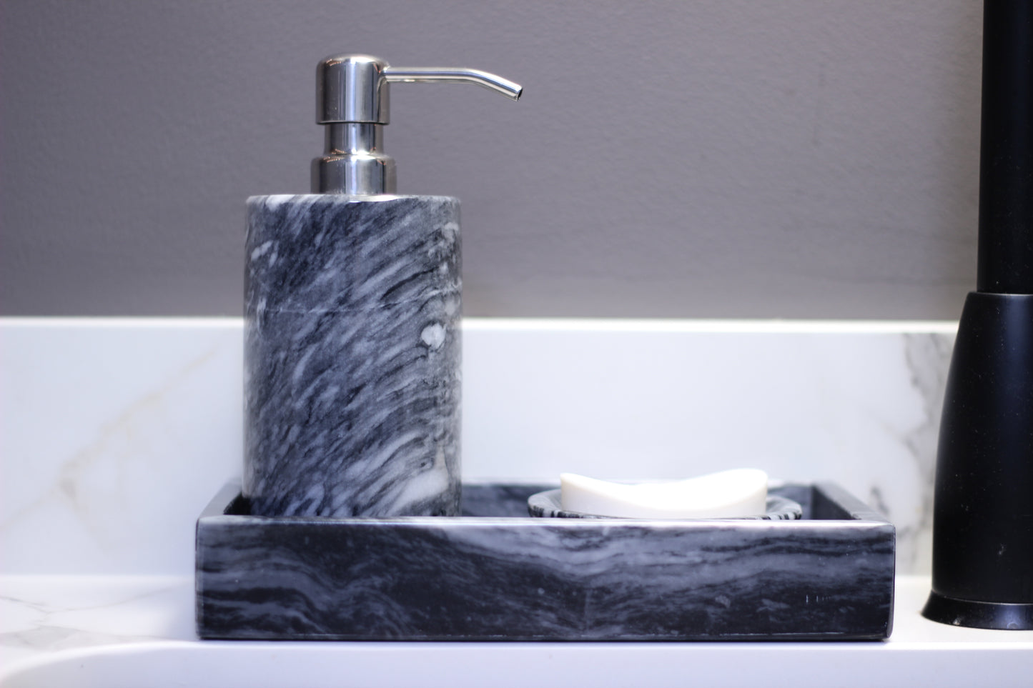 Black Marble Bathroom Accessory Set – 3 Piece Handcrafted Set