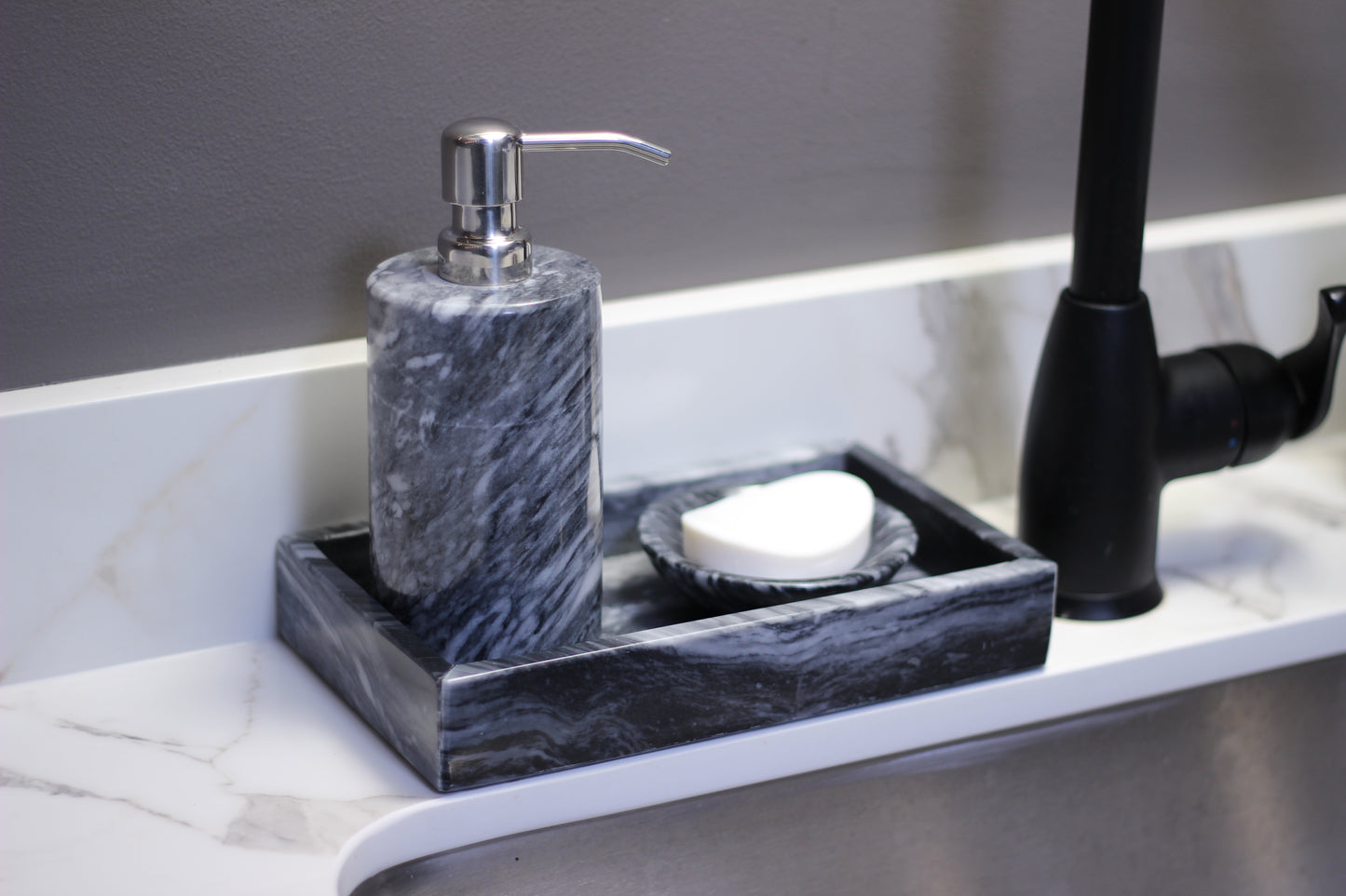 Black Marble Bathroom Accessory Set – 3 Piece Handcrafted Set