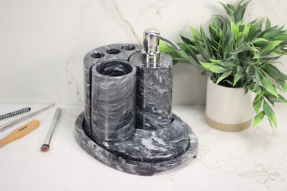 White & Black Marble Bathroom Accessory Set – 5 Piece Handcrafted Set