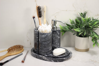 White & Black Marble Bathroom Accessory Set – 5 Piece Handcrafted Set