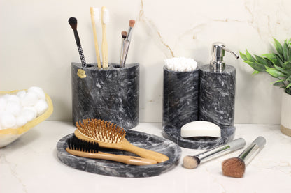 White & Black Marble Bathroom Accessory Set – 5 Piece Handcrafted Set