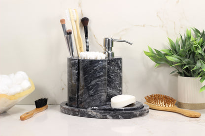 White & Black Marble Bathroom Accessory Set – 5 Piece Handcrafted Set