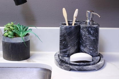 White & Black Marble Bathroom Accessory Set – 5 Piece Handcrafted Set