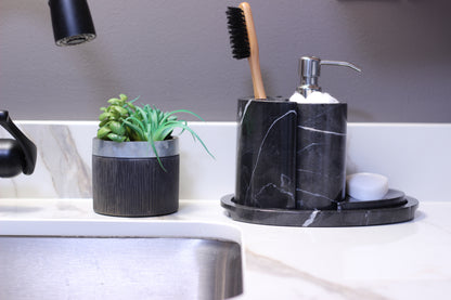 Black Marble Bathroom Accessory Set – 5 Piece Handcrafted Set