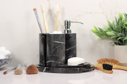 Black Marble Bathroom Accessory Set – 5 Piece Handcrafted Set