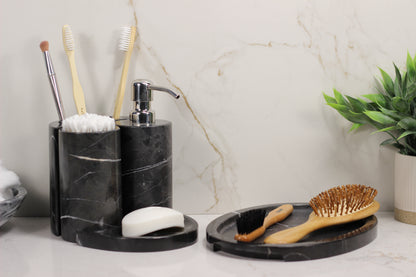Black Marble Bathroom Accessory Set – 5 Piece Handcrafted Set