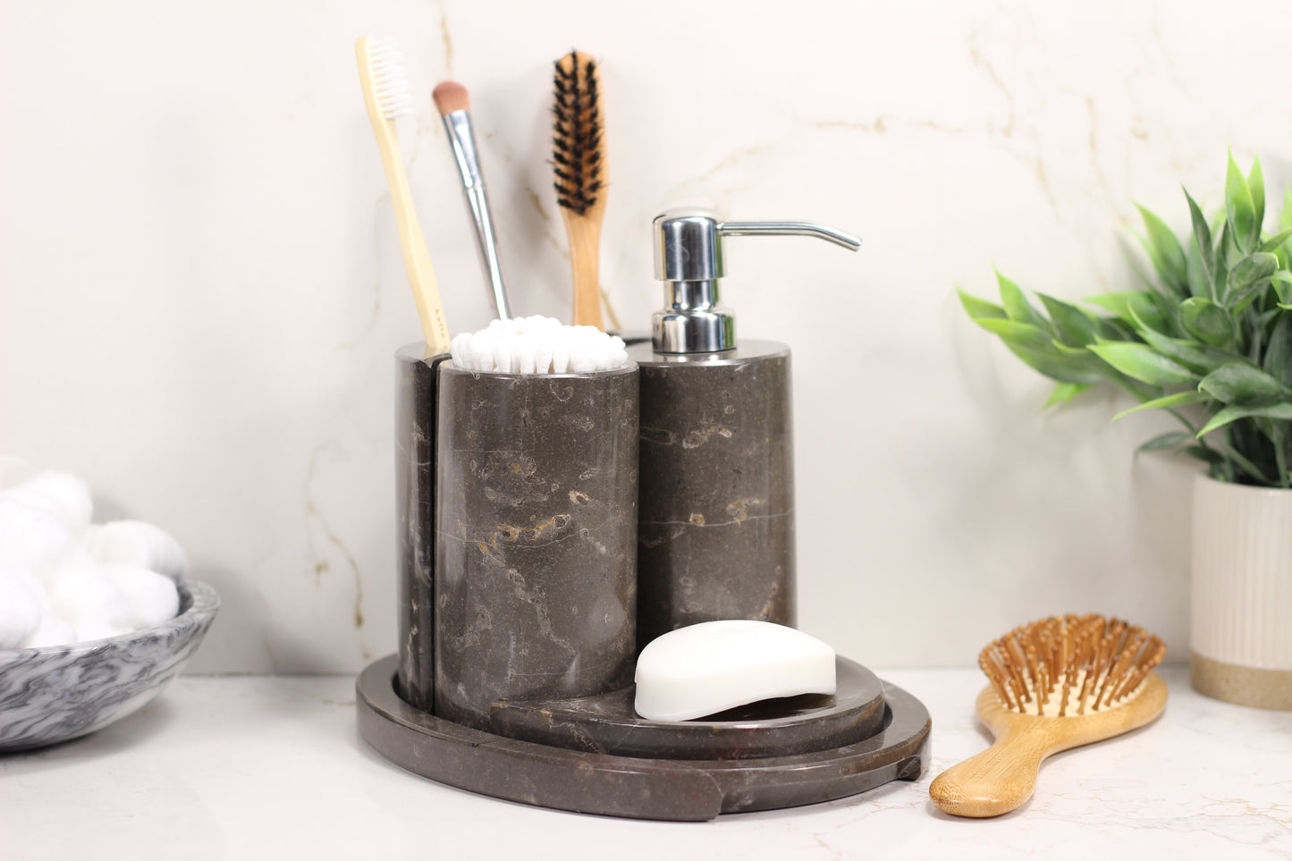 Brown Marble Bathroom Accessory Set – 5 Piece Handcrafted Set