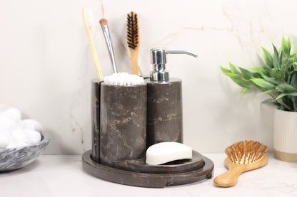 Brown Marble Bathroom Accessory Set – 5 Piece Handcrafted Set