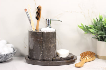 Brown Marble Bathroom Accessory Set – 5 Piece Handcrafted Set