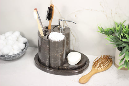 Brown Marble Bathroom Accessory Set – 5 Piece Handcrafted Set