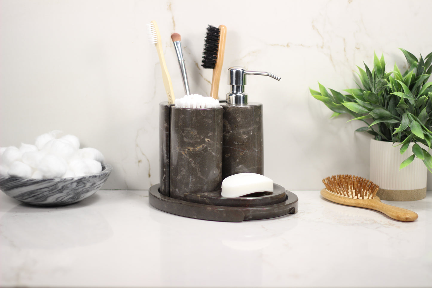Brown Marble Bathroom Accessory Set – 5 Piece Handcrafted Set