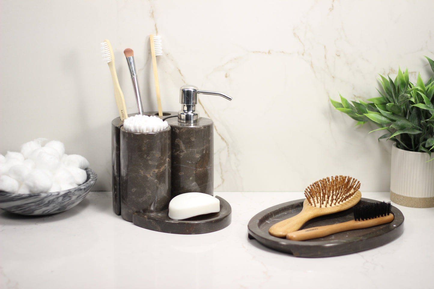 Brown Marble Bathroom Accessory Set – 5 Piece Handcrafted Set