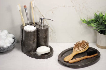 Brown Marble Bathroom Accessory Set – 5 Piece Handcrafted Set