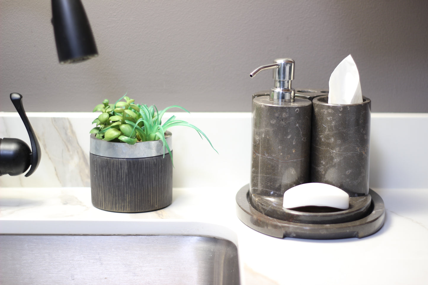 Brown Marble Bathroom Accessory Set – 5 Piece Handcrafted Set