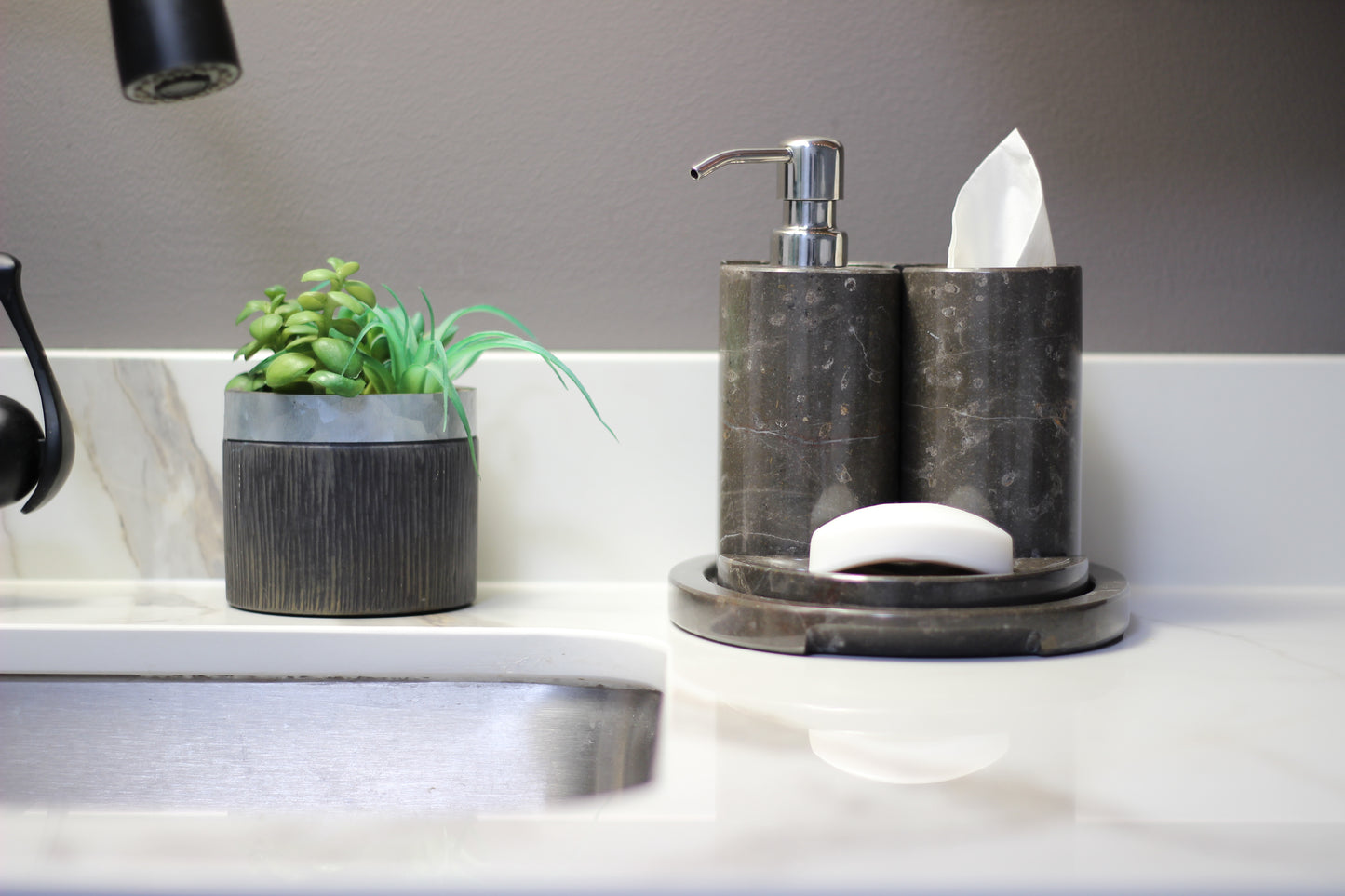 Brown Marble Bathroom Accessory Set – 5 Piece Handcrafted Set
