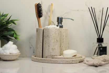 Natural Travertino Bathroom Accessory Set – 5 Piece Handcrafted Set