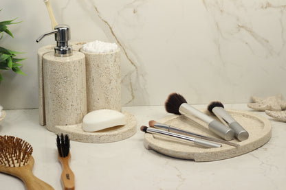 Natural Travertino Bathroom Accessory Set – 5 Piece Handcrafted Set