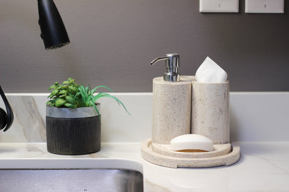 Natural Travertino Bathroom Accessory Set – 5 Piece Handcrafted Set