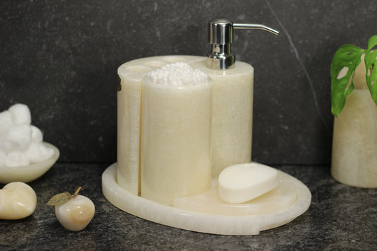 Cream Onyx Bathroom Accessory Set – 5 Piece Handcrafted Set