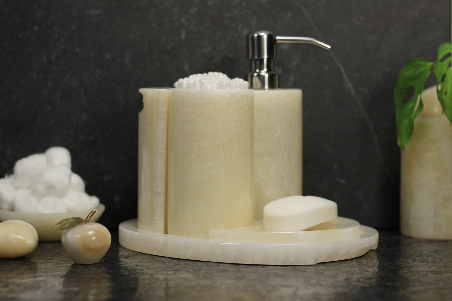 Cream Onyx Bathroom Accessory Set – 5 Piece Handcrafted Set