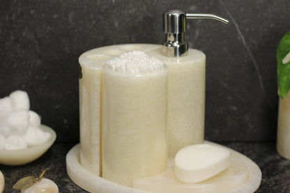 Cream Onyx Bathroom Accessory Set – 5 Piece Handcrafted Set